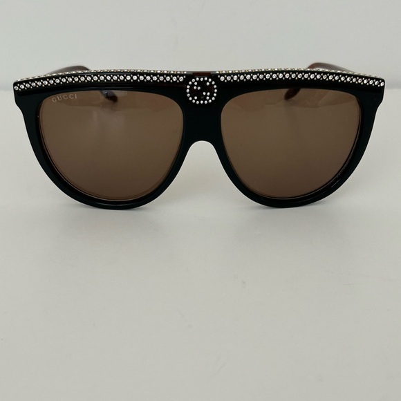 Gucci Aviator Crystal Havana Brown Black Sunglasses Style GG0732S - Picture 1 of 8